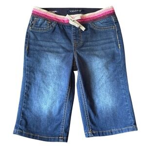 VIGOSS‎ Girls L (12/14) Blue Denim Bermuda Shorts Glitter Stripe Casual
